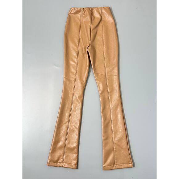 AFRM Adela High Waist Front Slit Faux Leather Pants in Tan Caramel - Picture 3 of 6